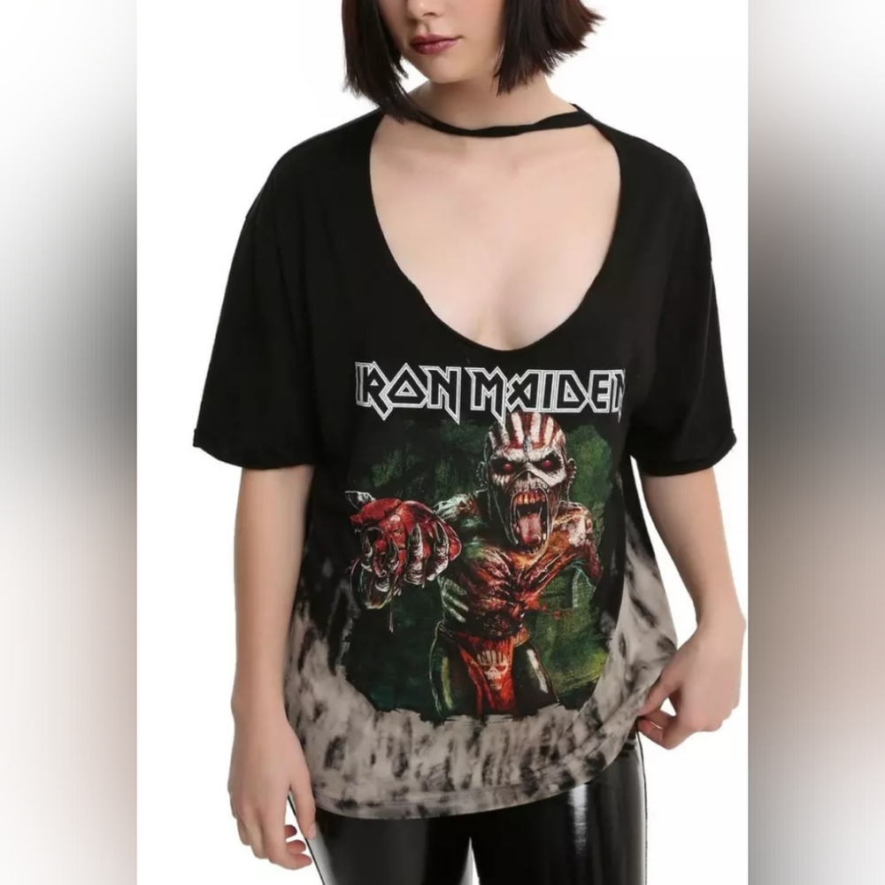 Iron Maiden Women's T Shirt Book of Souls Two-Tone Tie Dye Cut Out Size XL